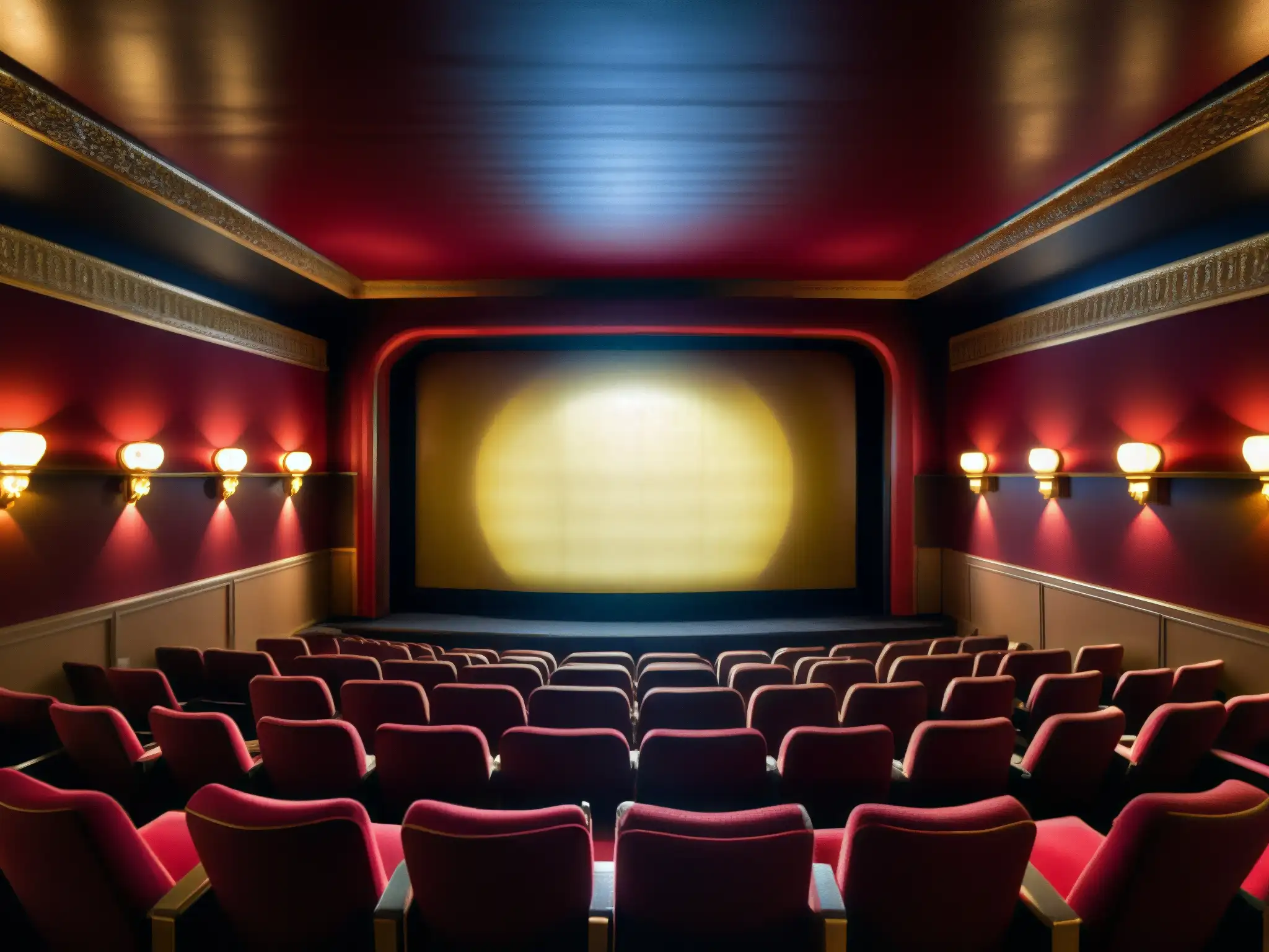 Teatro de cine vintage: misterio y encanto en Bollywood En el antiguo cine Bollywood, un fantasma en la cabina de proyección rodeado de rollos de película, con una tenue luz proveniente de la pantalla