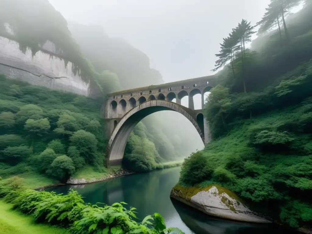 El misterioso Puente del Diablo: antigua maravilla entre la niebla El antiguo Puente del Diablo en Dinamarca emerge misterioso entre la niebla y el denso bosque