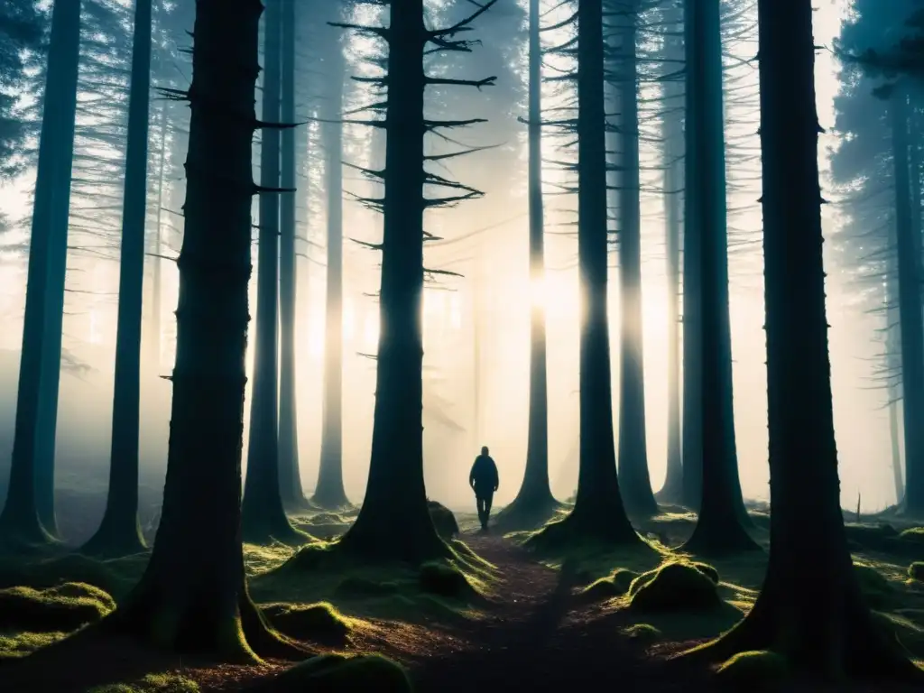 Silueta misteriosa en bosque nocturno: ¿Chupacabra o ilusión? Bosque en la noche iluminado por la luna en España con silueta misteriosa