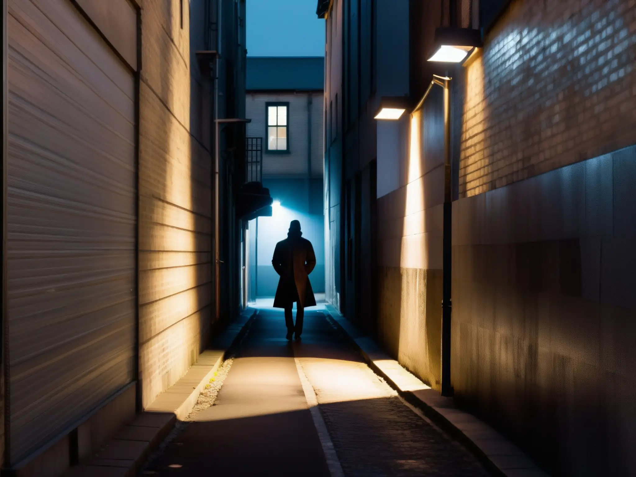 Un callejón sombrío con una figura solitaria en la distancia