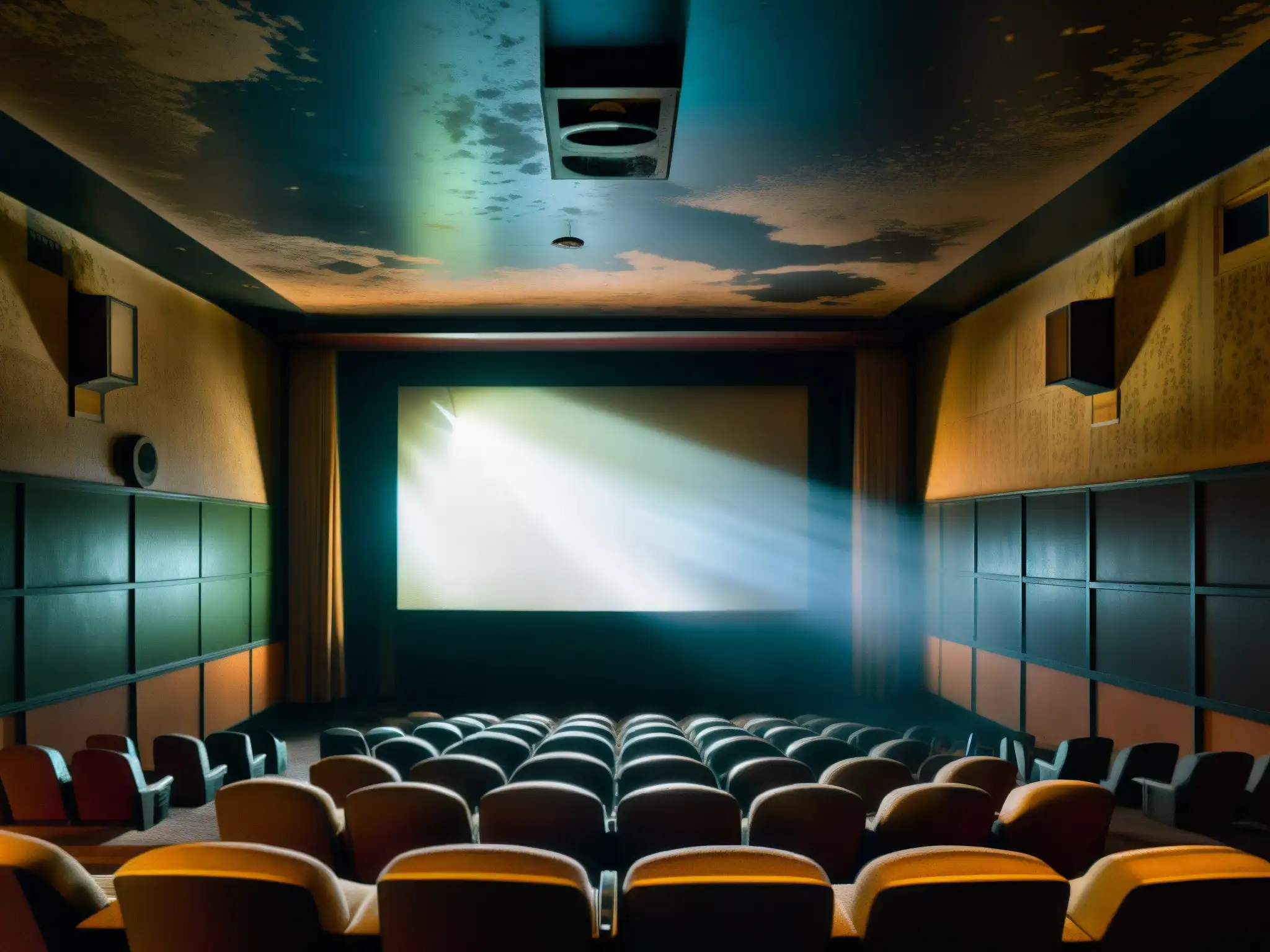 Teatro abandonado: Embrujada gloria del cine Bollywood En un cine abandonado y tenue, se encuentran pósters desvanecidos de Bollywood