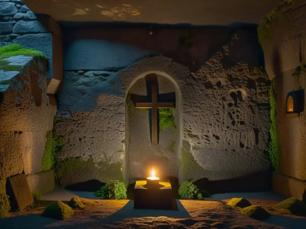 En las sombrías criptas de una antigua iglesia escandinava, la luz de las velas ilumina las tumbas cubiertas de musgo
