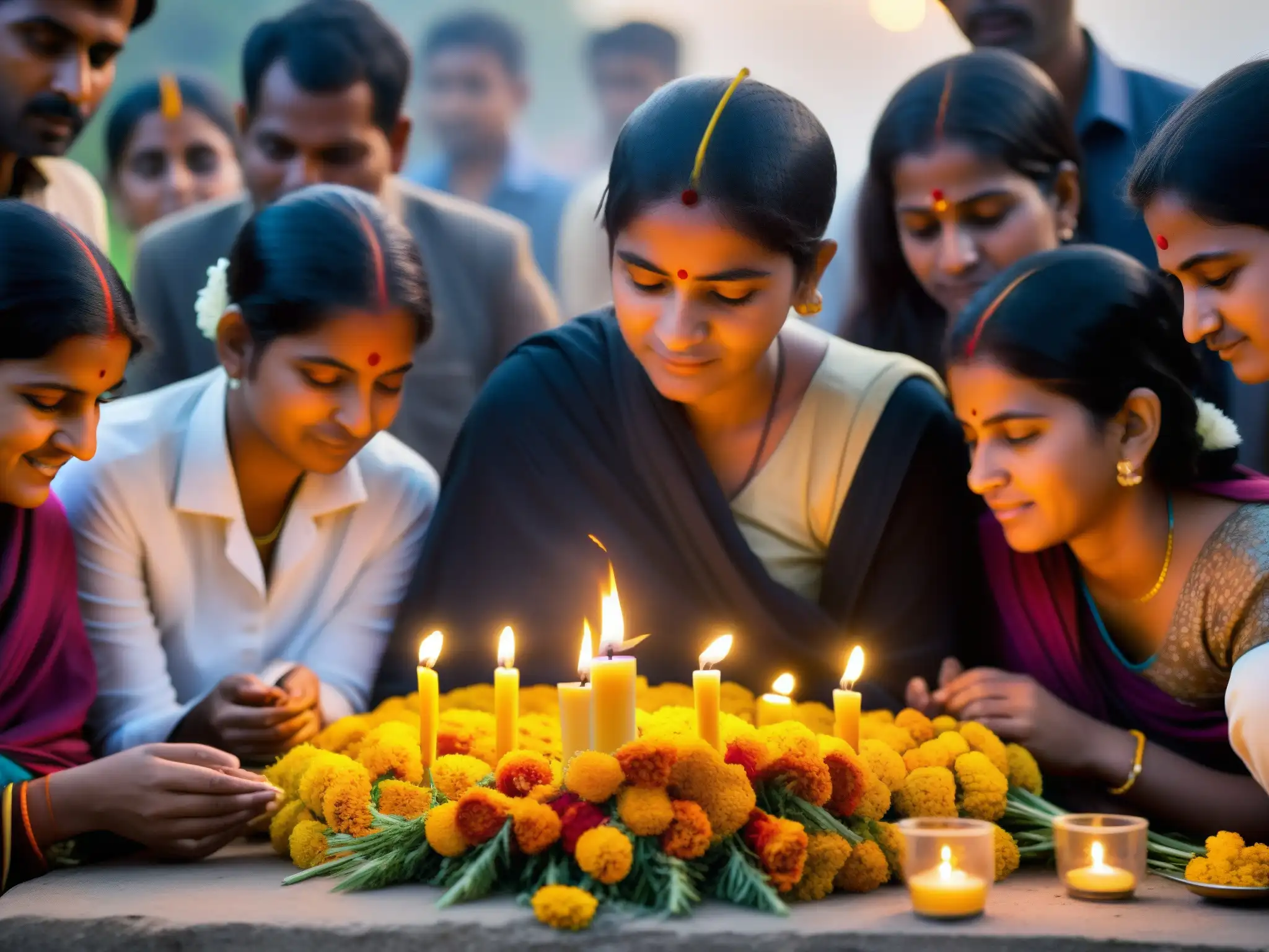 Emotivo homenaje con flores y velas en Nithari Un emotivo homenaje a los niños perdidos en Nithari, con aldeanos reunidos en un memorial con guirnaldas y velas