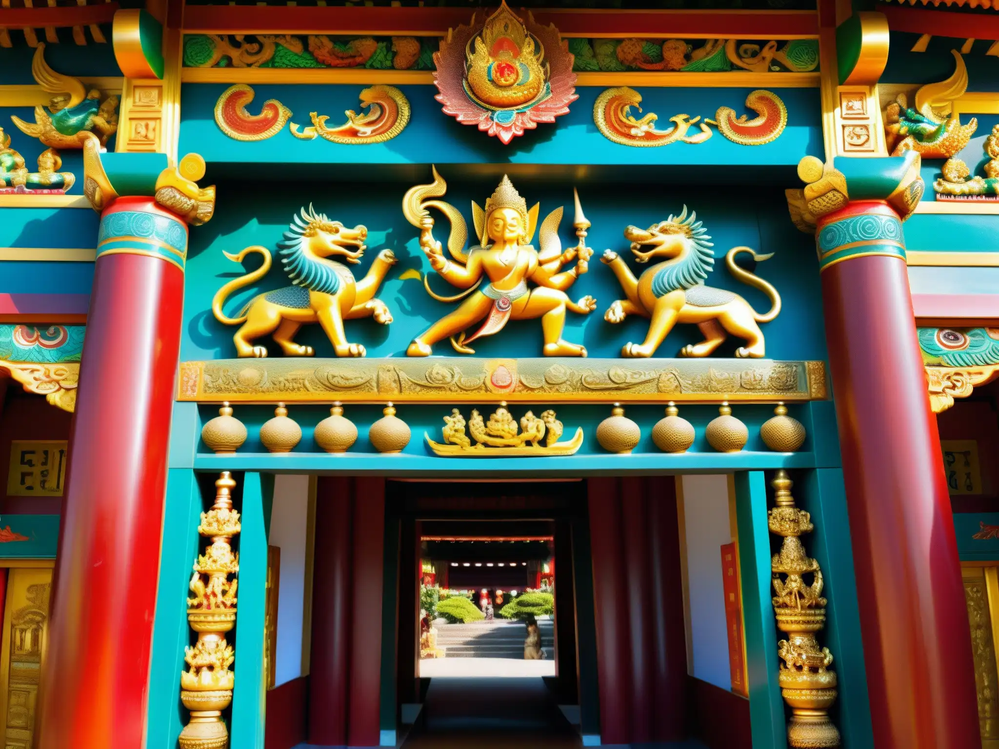 Templo Nāga: Oraciones y serpientes sagradas Entrada de templo Nāga con esculturas detalladas y atmósfera sagrada en culto a los Nāga leyendas urbanas