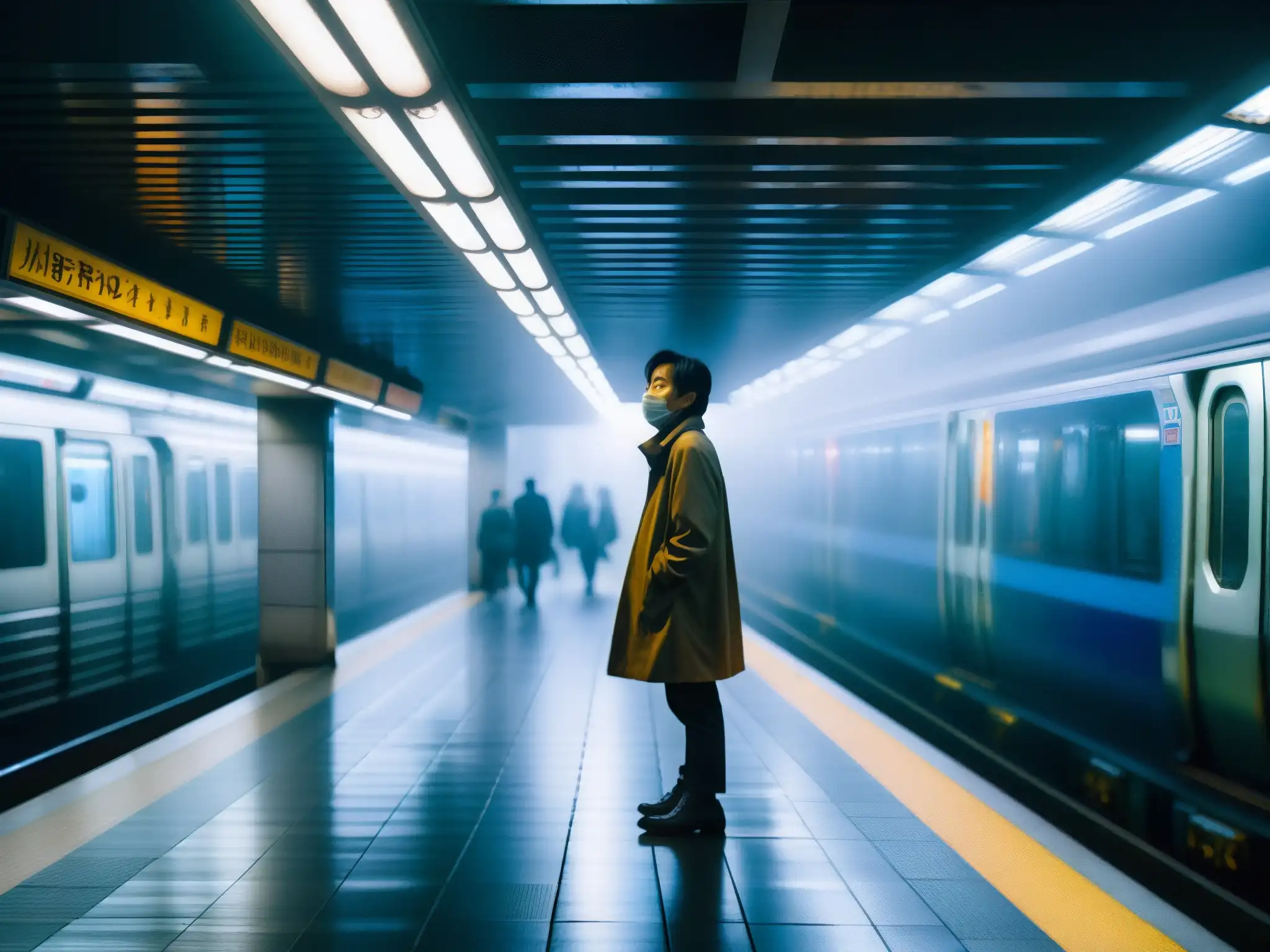 Presencia fantasmal en el Metro de Shibuya Un escalofriante fantasma se oculta en la estación de metro de Shibuya, envuelto en misterio y asombro