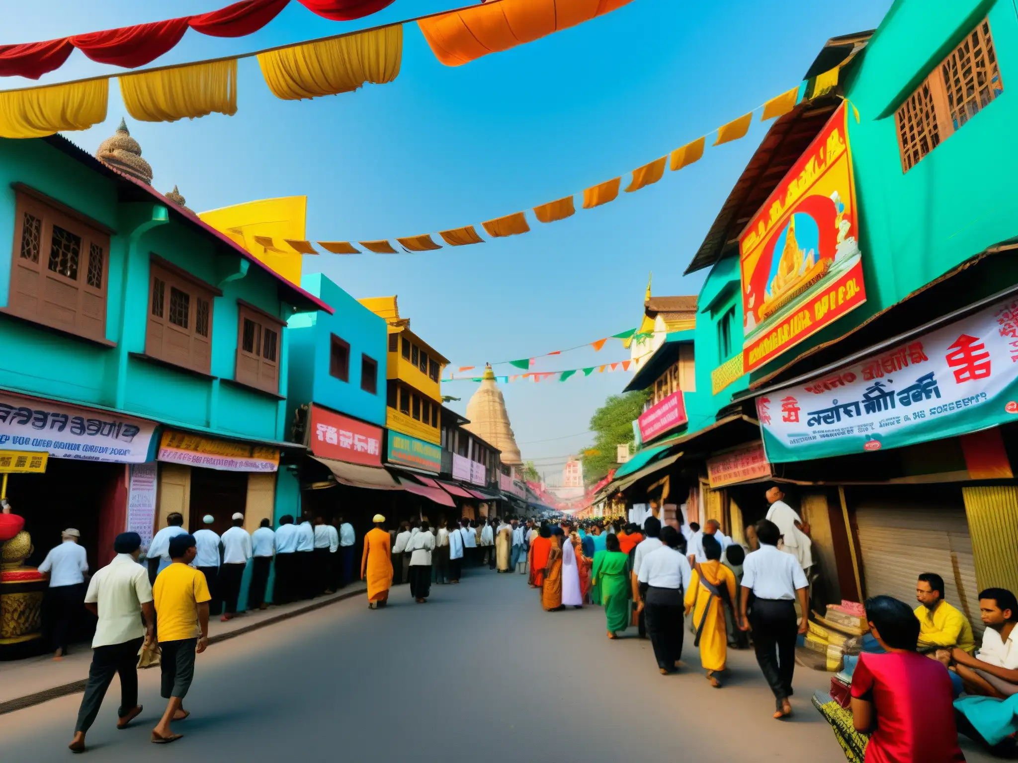 Ritual y misterio: Devoción Nāga en la bulliciosa calle Escena vibrante en una ciudad del sur de Asia, con rituales y ofrendas en santuarios dedicados a los Nāga