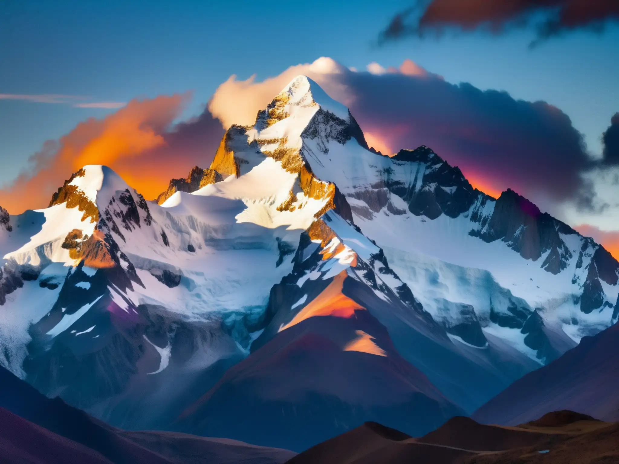 Atardecer mágico en los Andes: paisaje impresionante Espectacular atardecer en los Andes con sueño premonitorio de los Andes