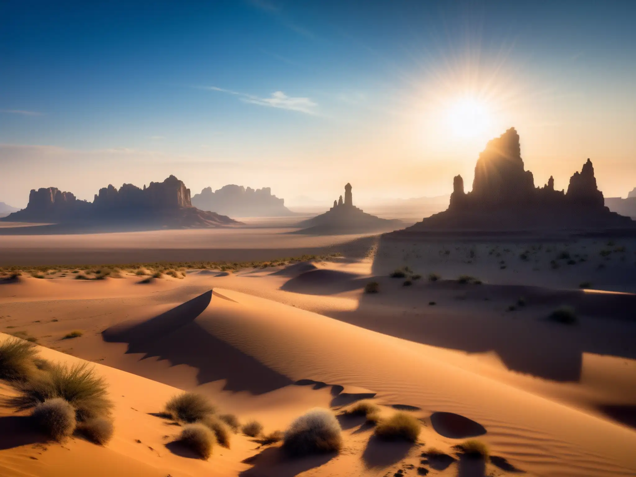 El enigma del Desierto de Silencio: puerta a lo desconocido Figura solitaria contempla el misterio de la Zona de Silencio en el desierto de Estados Unidos, bajo un cielo azul y enigmático