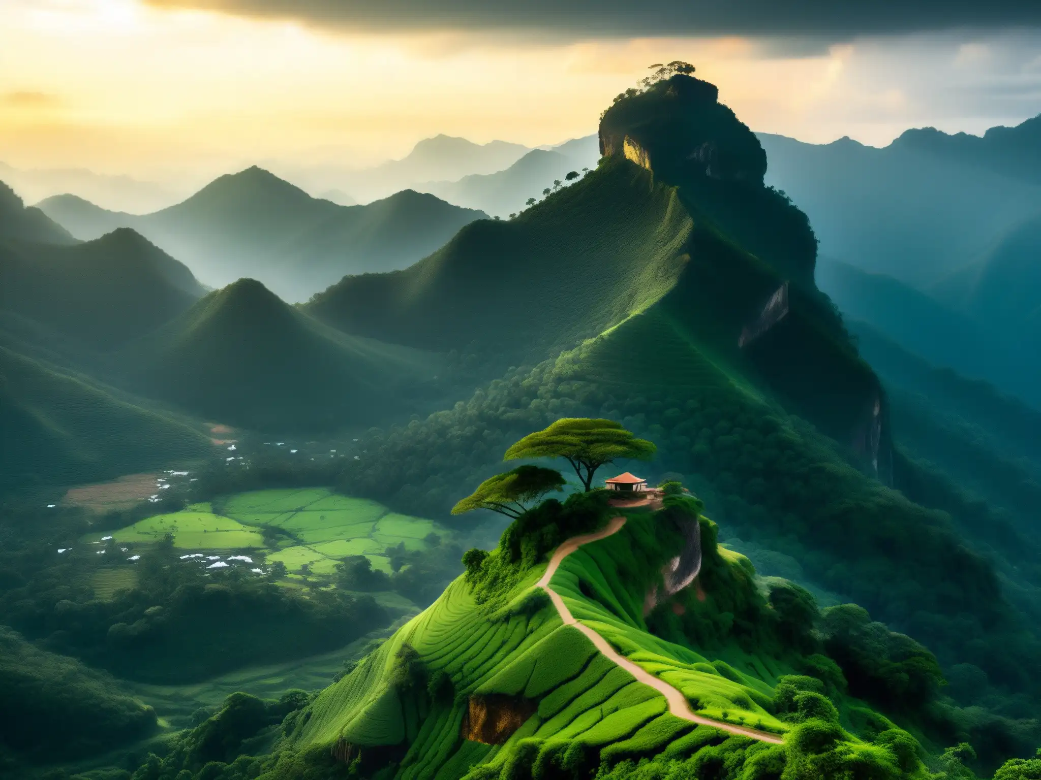 Guardián mítico de las montañas de Sri Lanka, presencia poderosa en la neblina montañosa