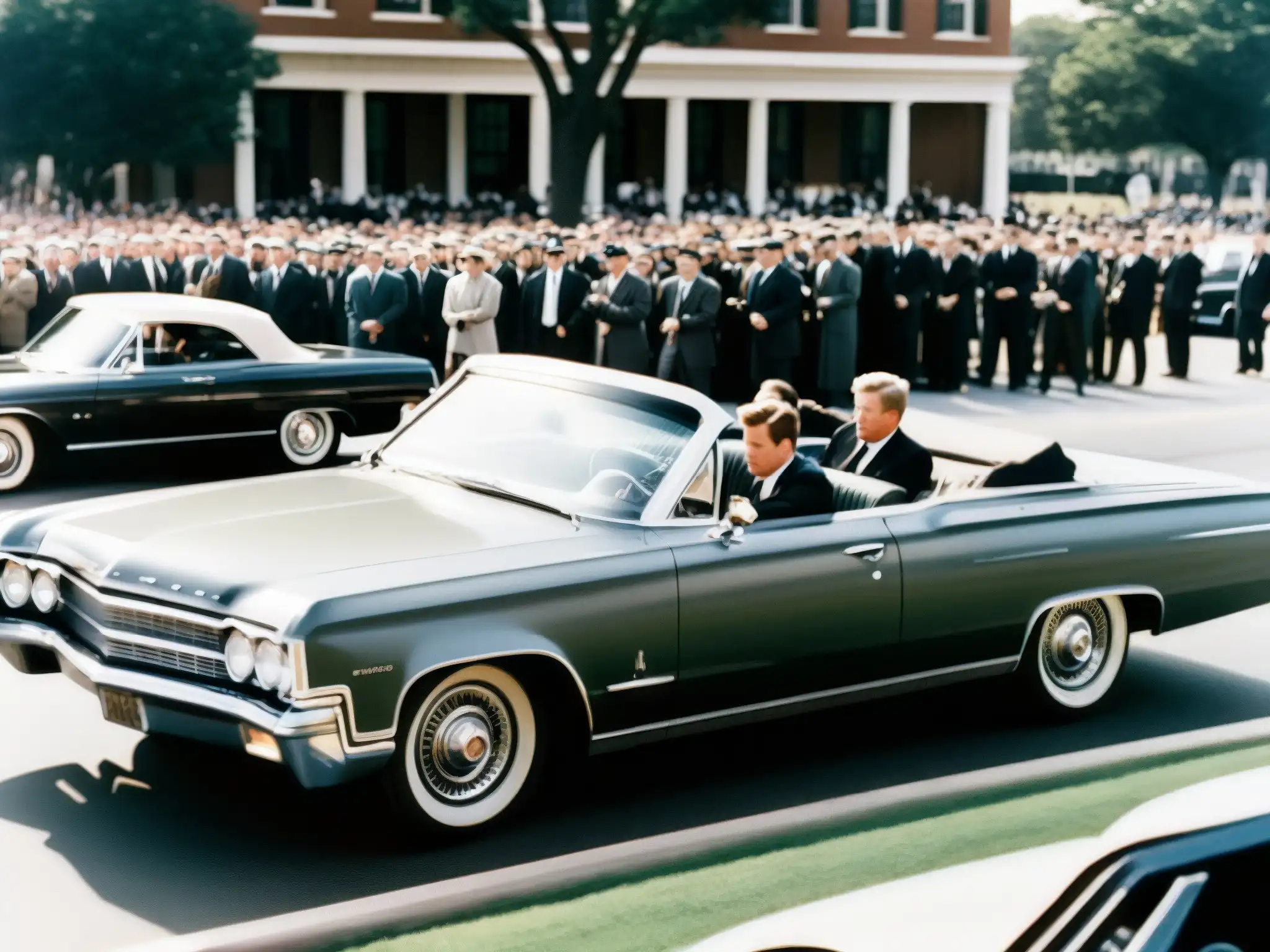 El impactante asesinato de JFK: momento fatal en Dealey Plaza Imagen impactante del asesinato de JFK en Dealey Plaza, evocando la conspiración del asesinato de JFK en un momento de tensión y horror