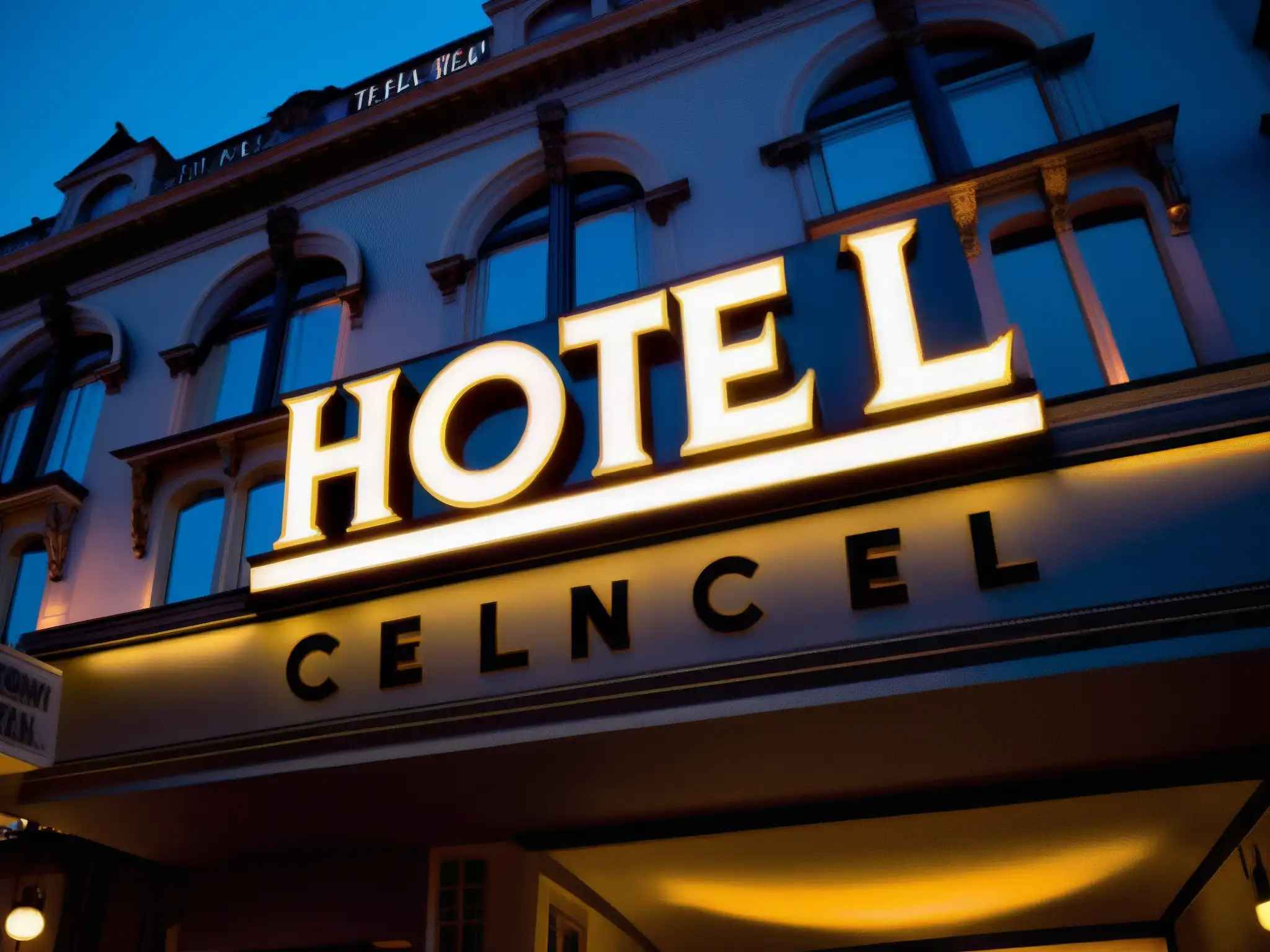 Hotel Cecil: Misterio y Sombra al Anochecer Imagen impactante del Hotel Cecil al anochecer, evocando su historia siniestra con una atmósfera misteriosa y sobrecogedora