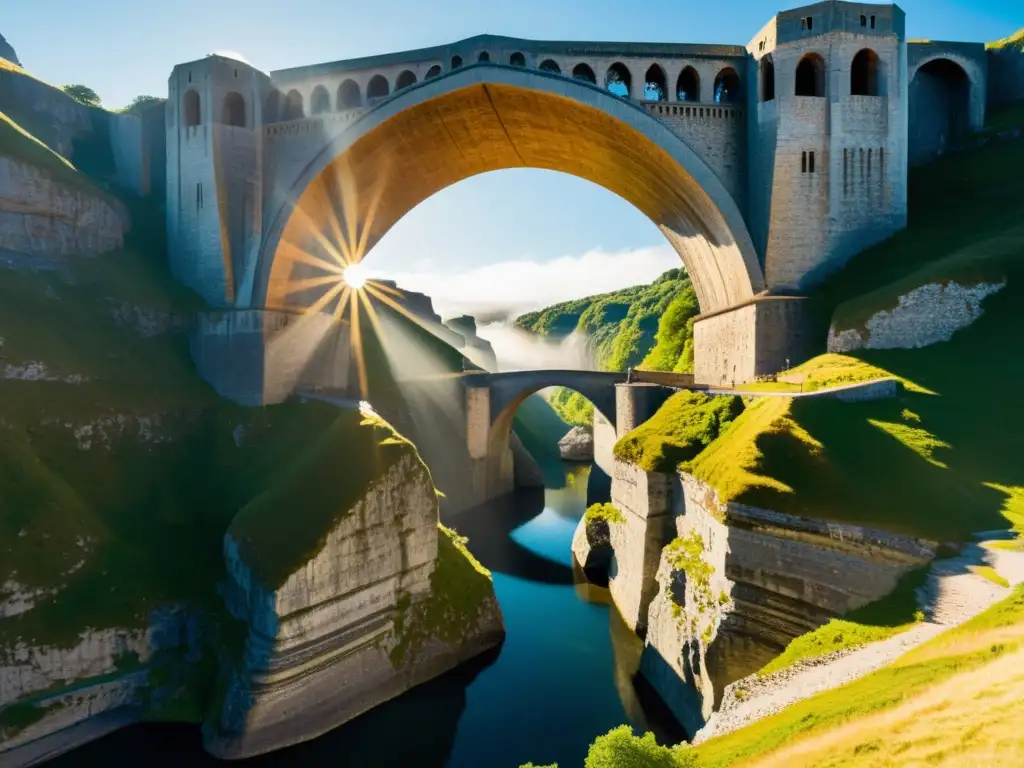 Esplendor gótico: Puente del Diablo en Dinamarca Imagen impactante del Puente del Diablo en Dinamarca, con arcos góticos, piedra tallada y una atmósfera misteriosa