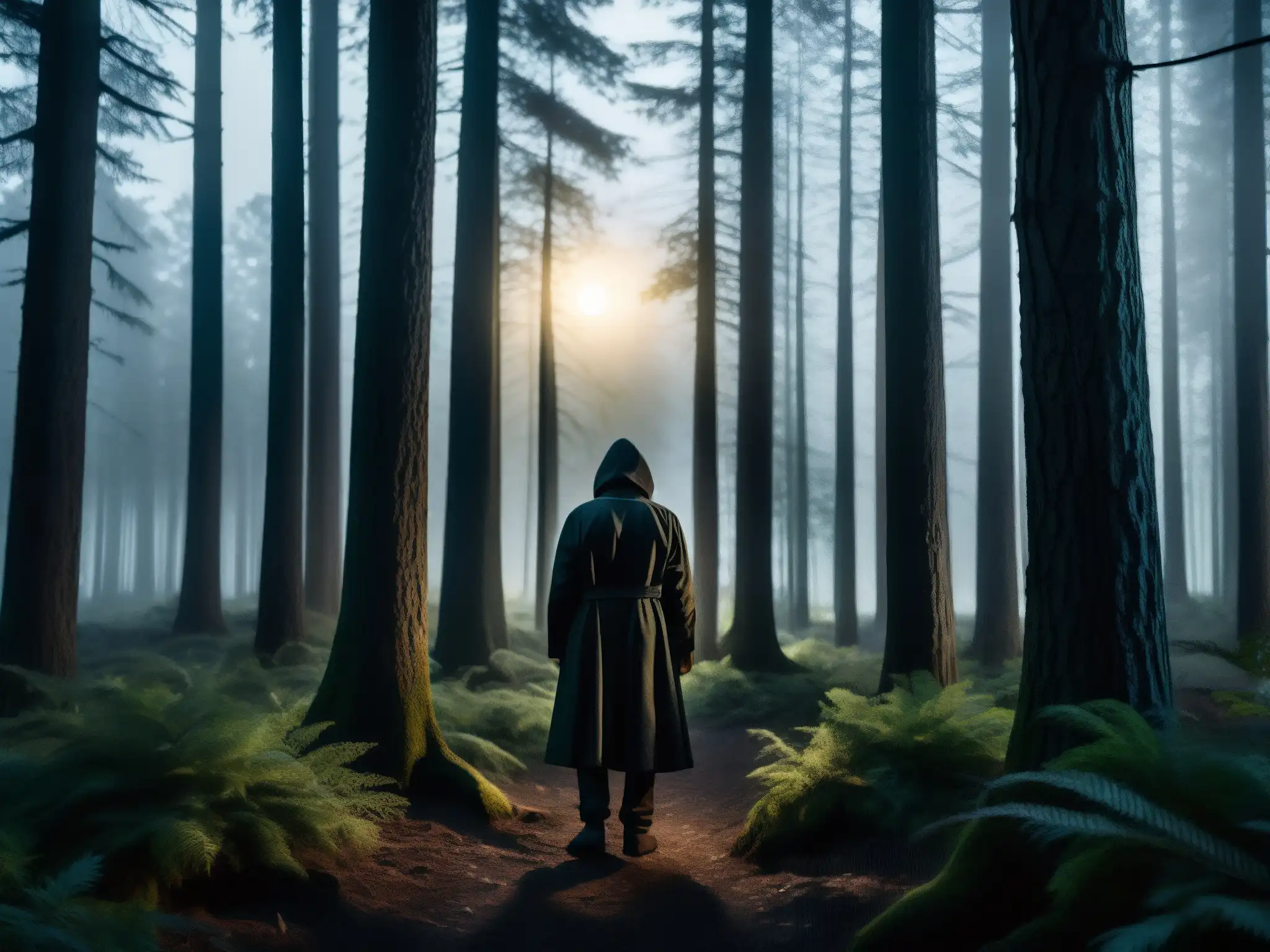 Imagen nocturna de un bosque sombrío con luz de luna, creando misterio y suspense para La Pesadilla de Gozu