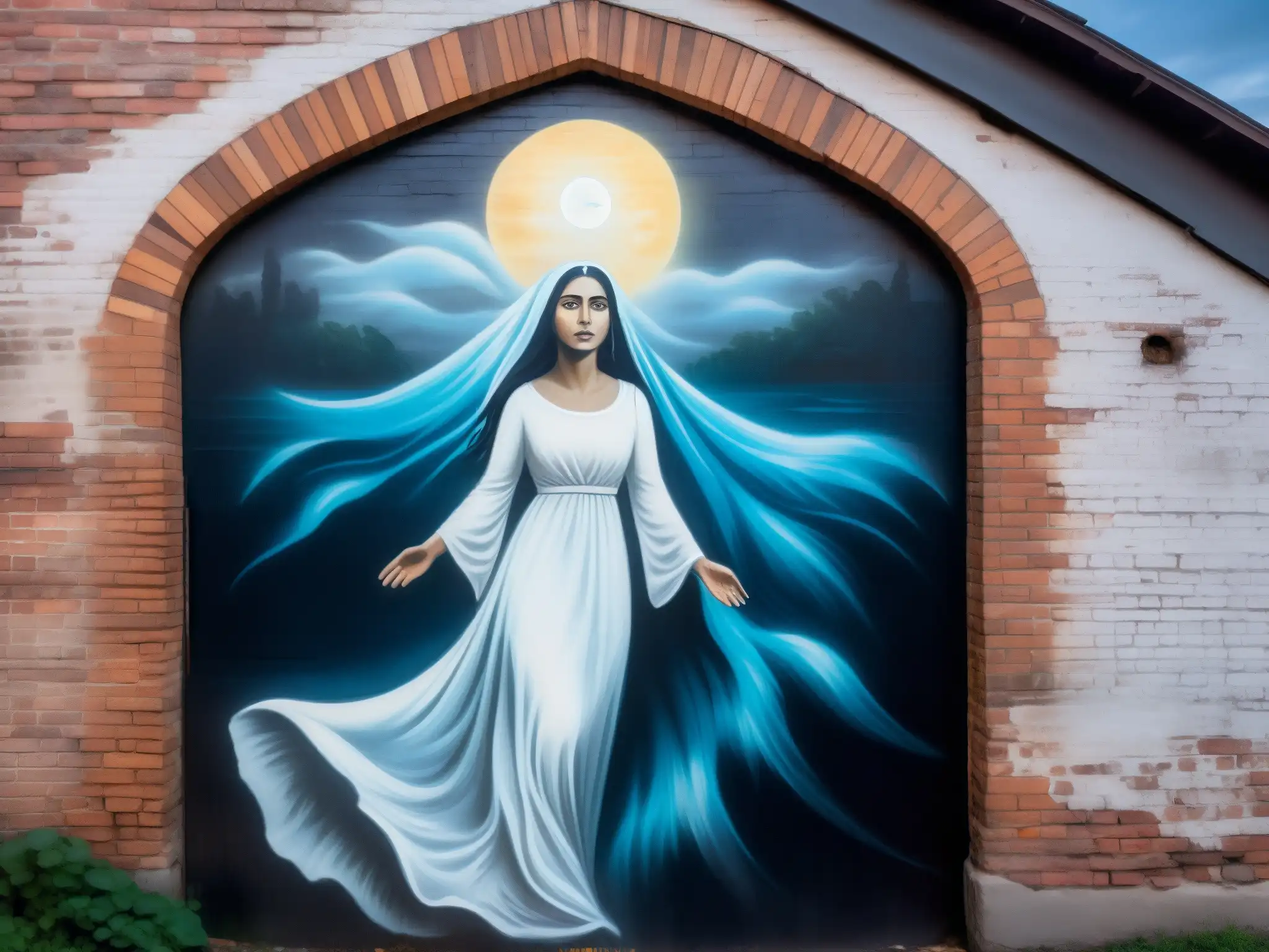 Mural conmovedor de La Llorona en el callejón Una impresionante pintura urbana de La Llorona en un callejón