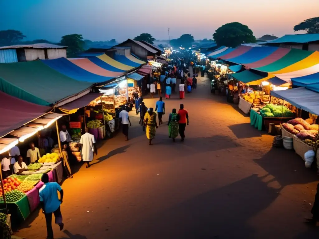 Un mercado fantasmagórico en Kumasi, vibrante y enigmático, envuelto en misterios y leyendas