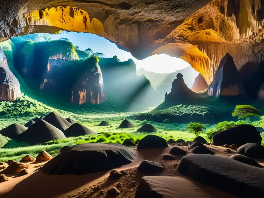 Maravillas subterráneas de Tanzania: paisajes rocosos en 8k Explora las misterios subterráneos de las cuevas encantadas de Tanzania con formaciones rocosas detalladas en 8k
