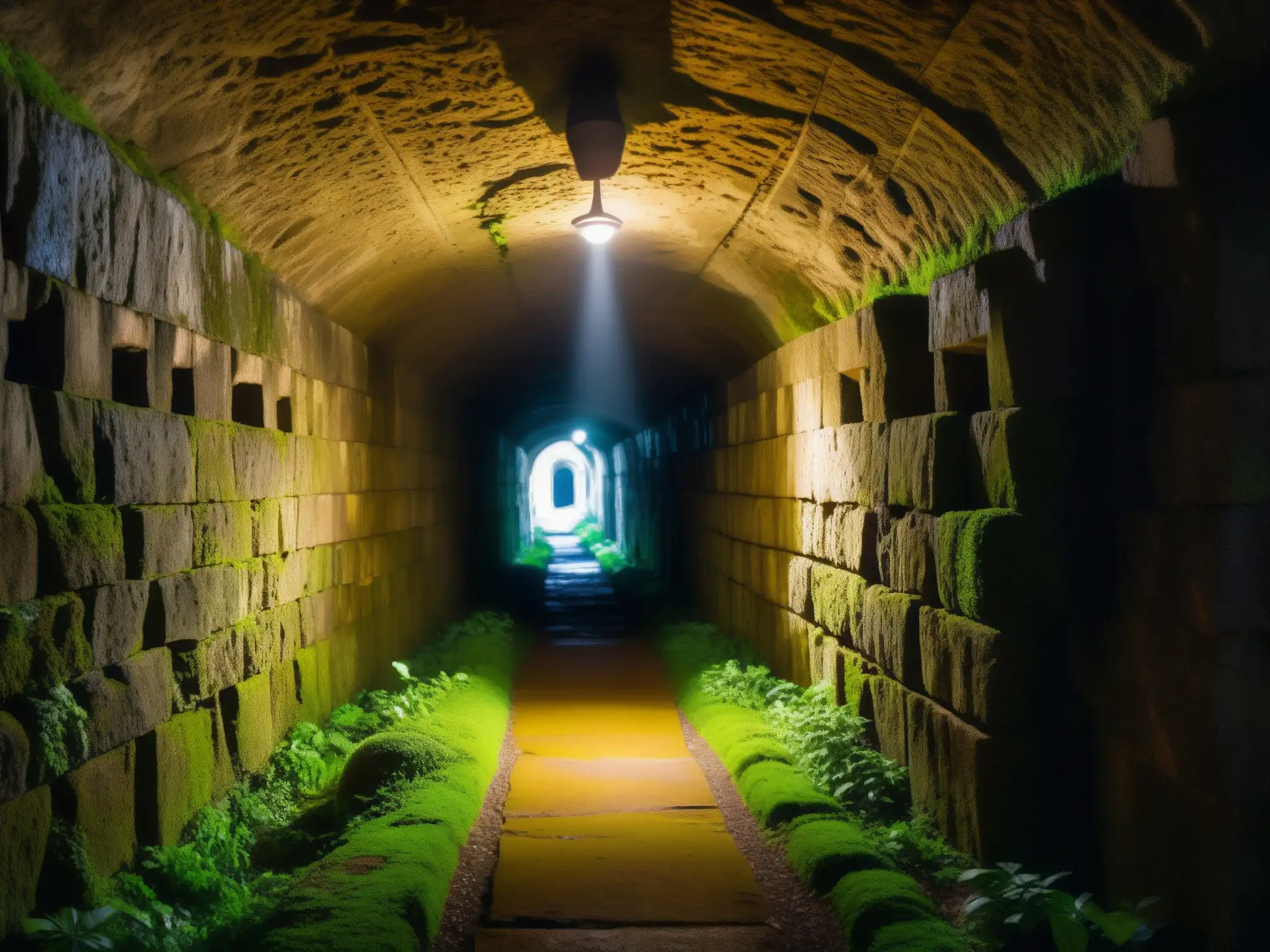 Exploración en túnel subterráneo: misterios ancestrales Explora los misterios de los túneles perdidos Universidad Dalhousie, con antiguas inscripciones y la luz de una linterna