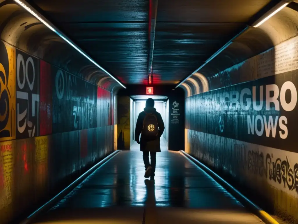 Explorando el túnel subterráneo lleno de grafitis y secretos Explora los misterios urbanos de redes secretas y política en un túnel subterráneo con grafitis y sombras inquietantes