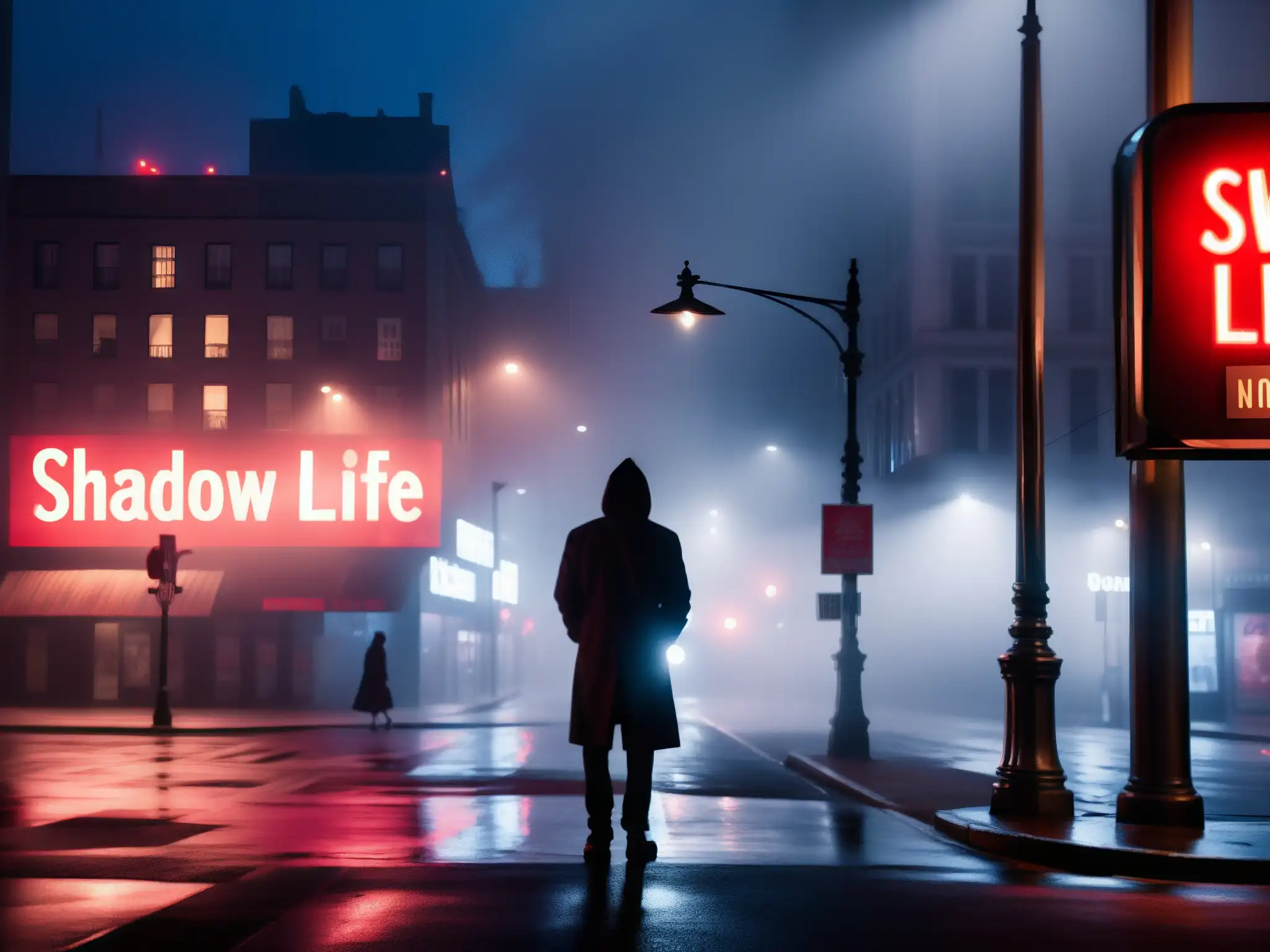 Un misterioso callejón urbano iluminado por la tenue luz de un farol