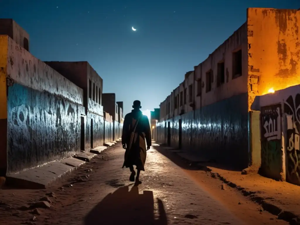 Hombre Leopardo acecha en la noche sombría de Somalia Un misterioso Hombre Leopardo acecha las sombrías calles de Somalia, evocando la leyenda urbana con su presencia imponente y ojos penetrantes