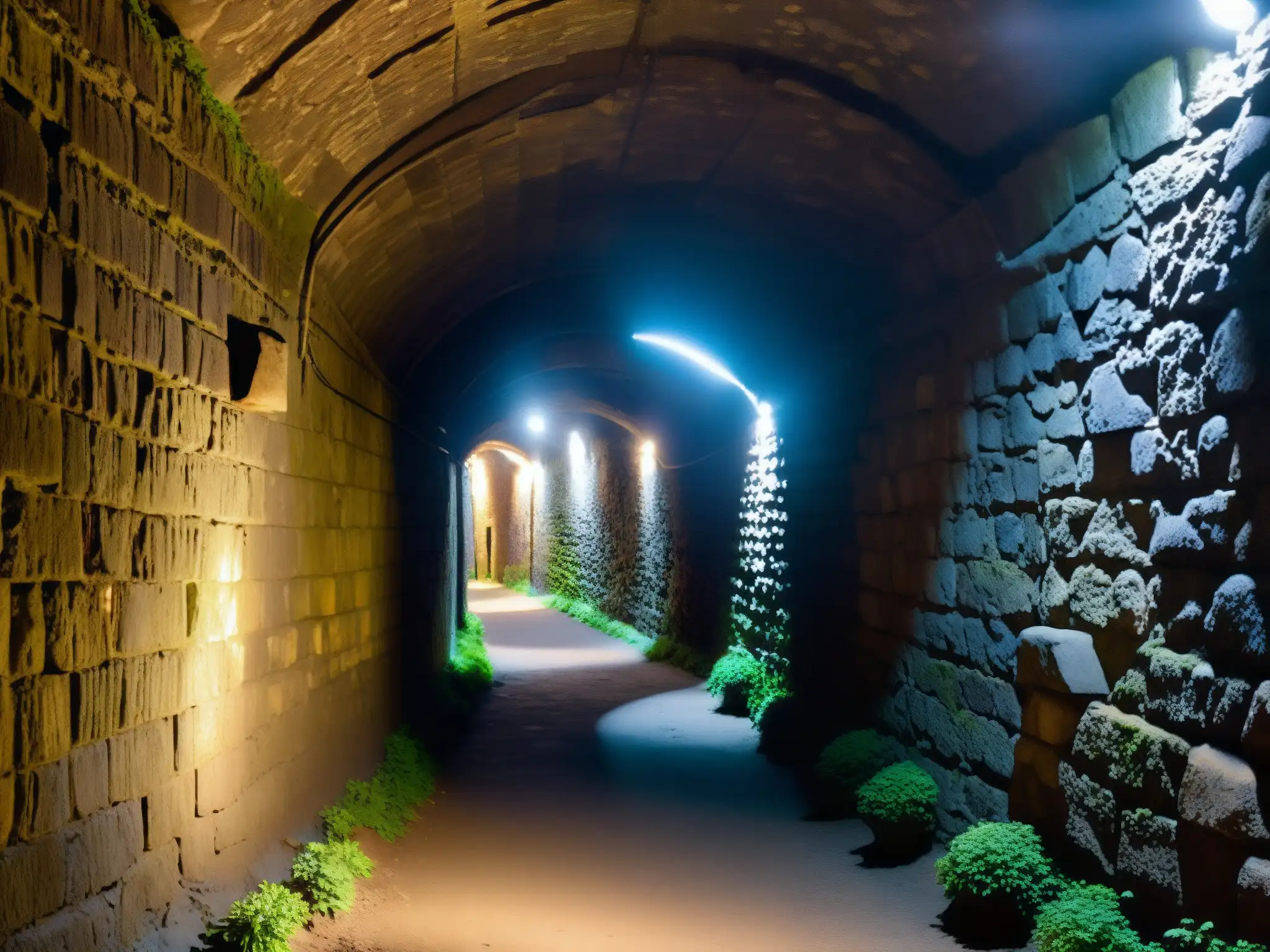 Red de túneles subterráneos en Shimla: misterio y historia Explora los misteriosos túneles subterráneos de Shimla, donde la luz tenue revela siglos de historia en las húmedas y musgosas paredes
