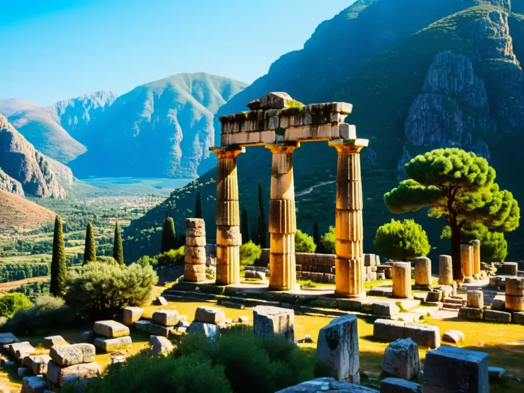 Ruinas ancestrales del Templo de Apolo en Delphi, Grecia Explora los mitos y leyendas urbanas Europa en la antigua y mística ruina del Templo de Apolo en Delfos, Grecia