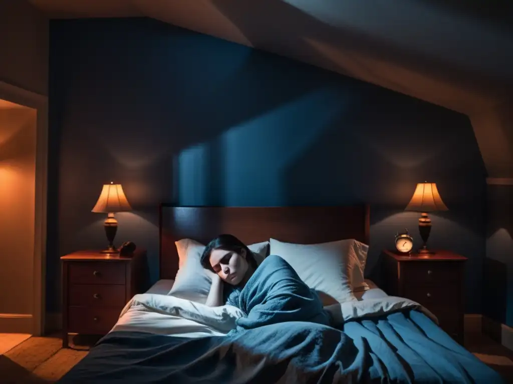 Pesadilla infantil: El L'Uomo Nero acecha En la penumbra de una habitación, un niño duerme inquieto mientras una figura amenazante acecha