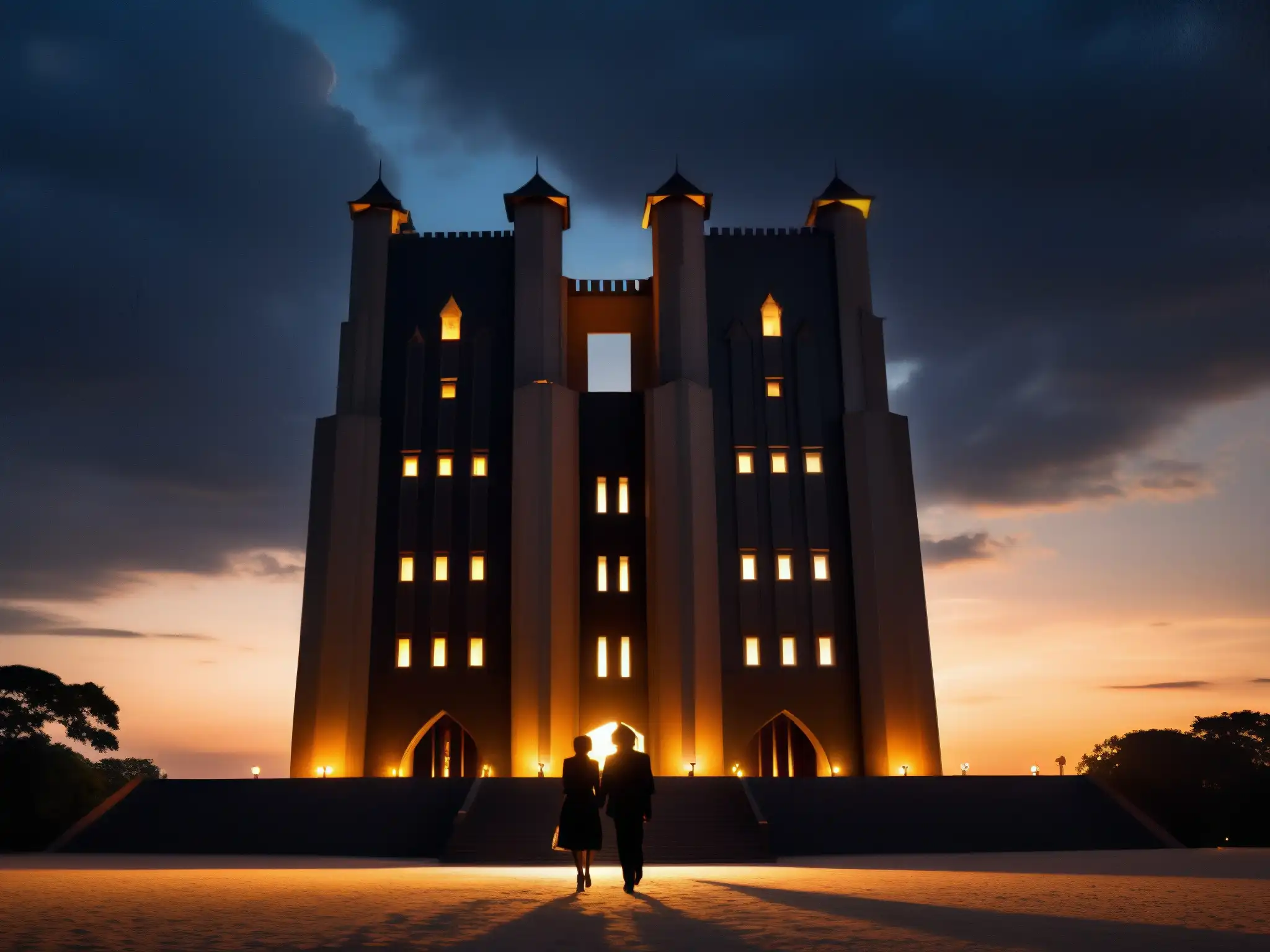 Grand Paradi Towers: Misteriosa silueta al anochecer Silueta imponente de Grand Paradi Towers al anochecer, con luces misteriosas