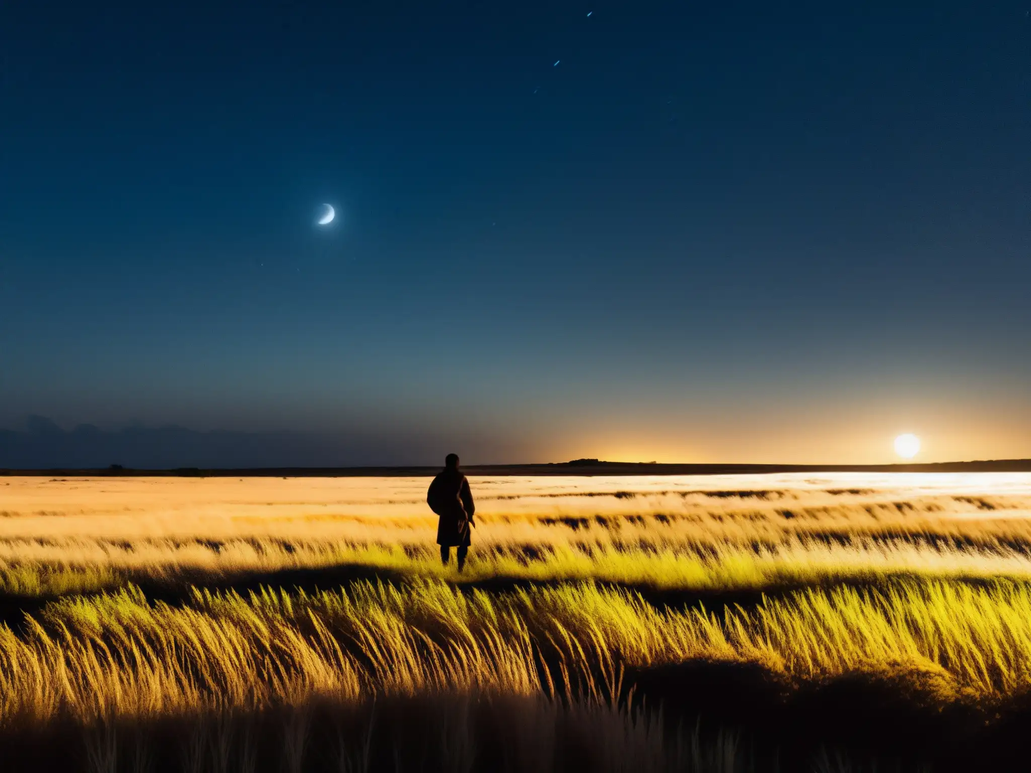 El Silbón: Figura fantasmal en los llanos venezolanos Silueta del mítico El Silbón en los llanos de Venezuela, iluminado por la luna