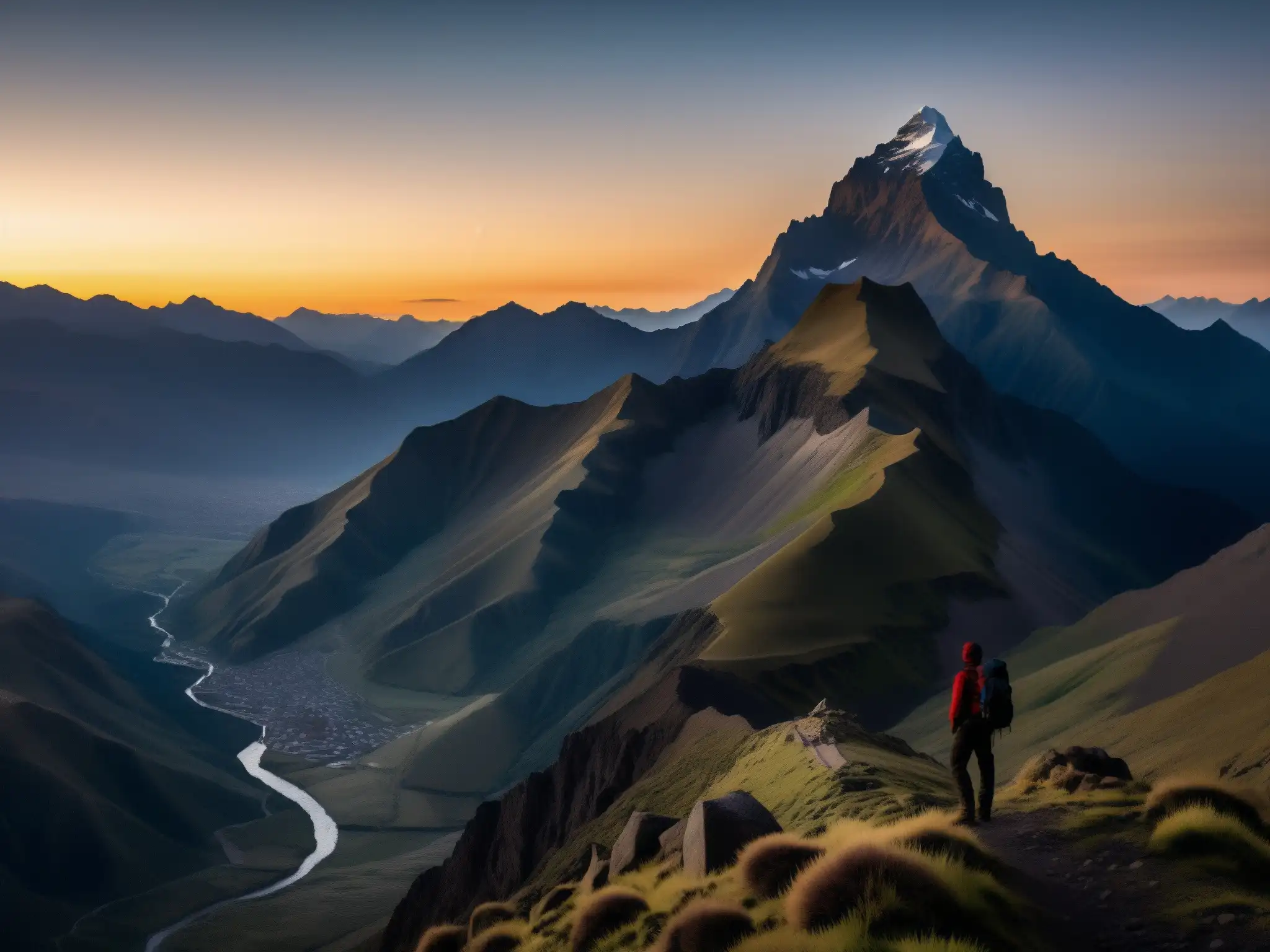 Silueta del Ucumar en los Andes al anochecer, evocando la atmósfera mítica de la criatura mítica Andes
