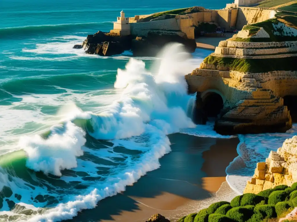 La Sirena Varada de Cádiz: Costa rocosa, olas chocando, luz y sombra, belleza natural, misterio y encanto