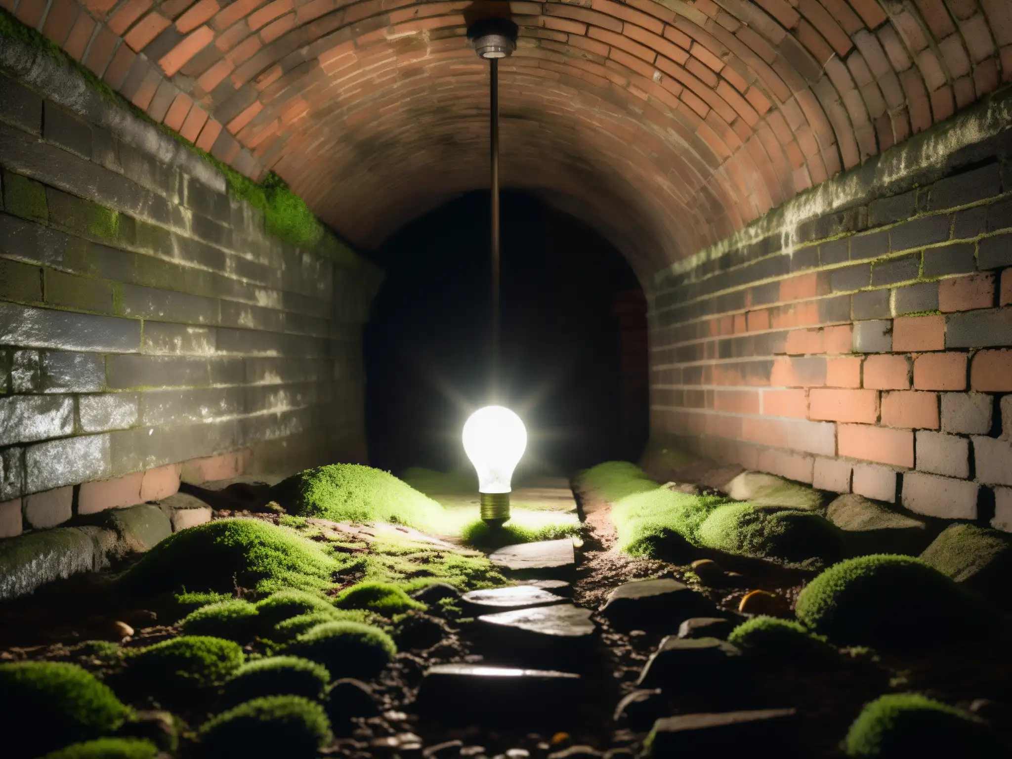 Explora los misteriosos túneles subterráneos de la Universidad de Dalhousie Un túnel subterráneo con ladrillos cubiertos de musgo y telarañas