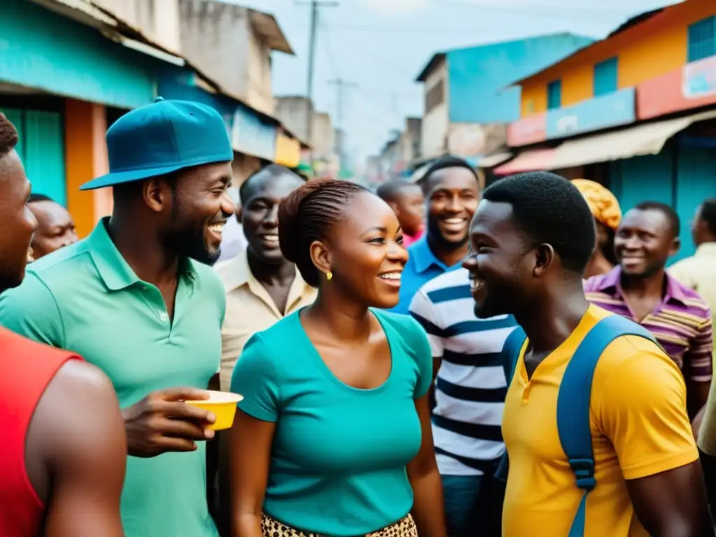 Vida urbana en Abidjan: colores vibrantes y energía dinámica Vibrante escena urbana en Abidjan, Costa de Marfil, con expresivos residentes y arquitectura moderna y tradicional