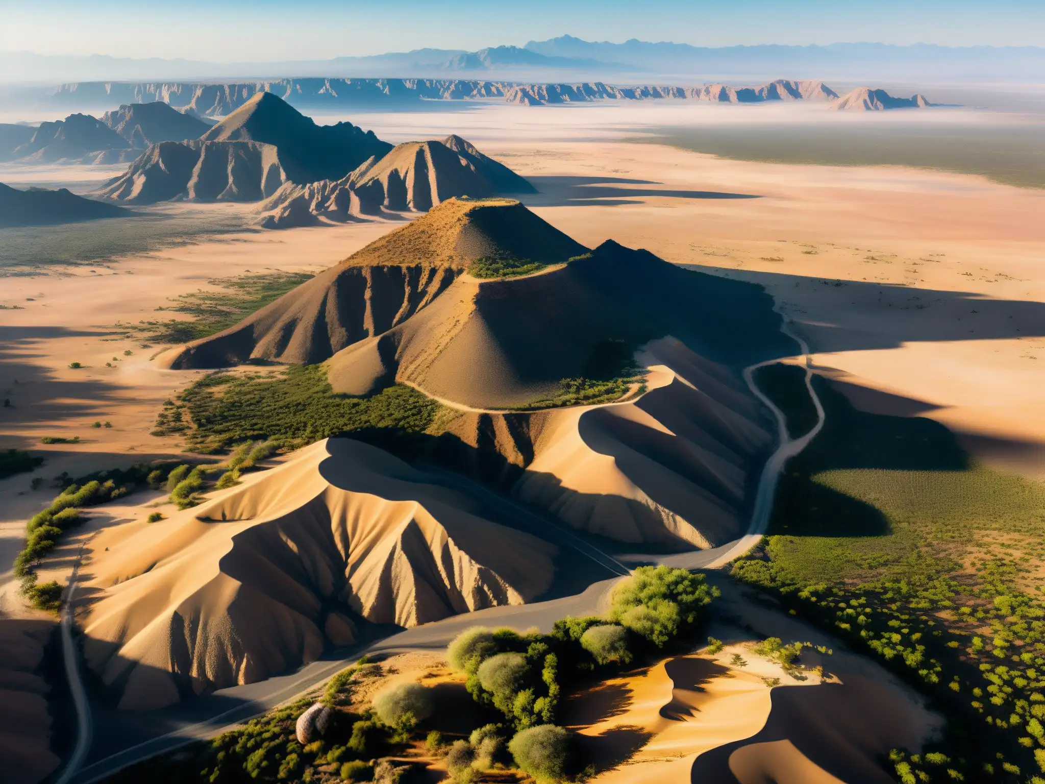 Zona del Silencio: Misteriosa belleza desértica Vista aérea del misterioso paisaje del Desierto de la Zona del Silencio en México, con formaciones rocosas únicas y vegetación escasa
