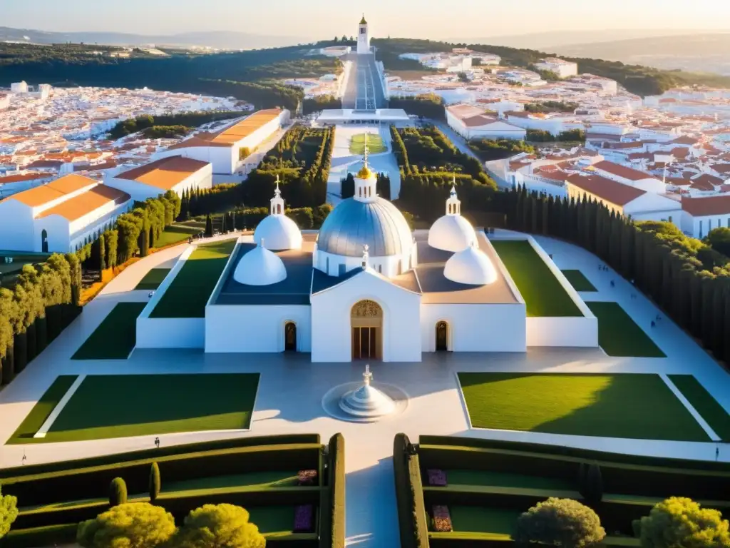Santuario de Fátima: Imagen Sagrada y Detallada Una vista detallada y emotiva del Santuario de Fátima, con la icónica Basílica y la Capilla de las Apariciones, evocando el misticismo y la devoción de las apariciones marianas en Fátima