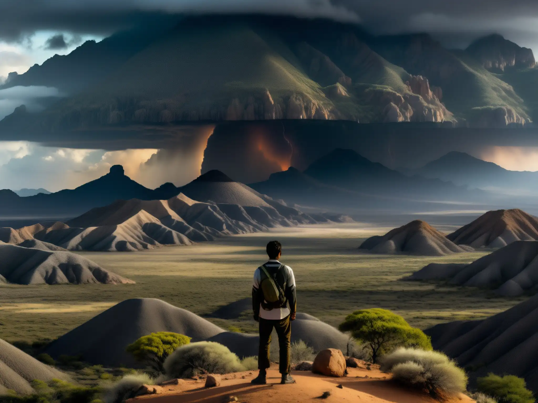 Misterioso paisaje en Zona del Silencio, México Vista panorámica del misterioso Zona del Silencio en México, con un paisaje desértico bajo un cielo tormentoso